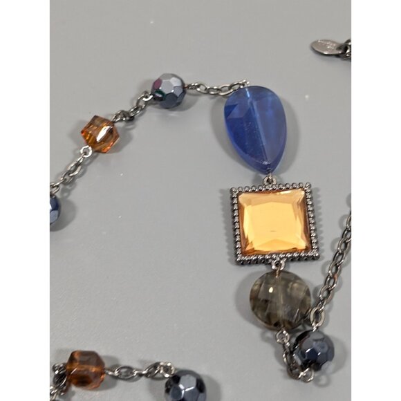 Lia Sophia Horizon Necklace Blue Golden Long Layering Statement Necklace 38 in - Picture 6 of 12